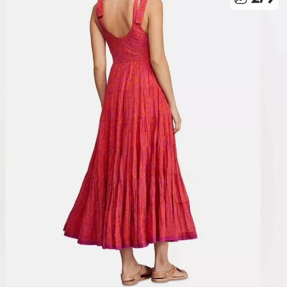 Free People Kikas Printed Midi Dress Cotton Ruffle Tiers Floral Sm Tangerine EUC - Picture 12 of 15